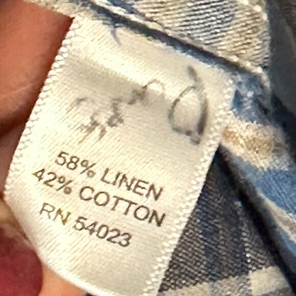 Banana Republic Classic Button Down Shirt XL Blue Plaid Linen Cotton Long Sleeve - Picture 8 of 9